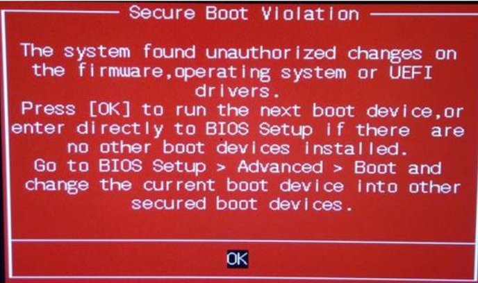 安装系统时出现 Secure Boot Violation